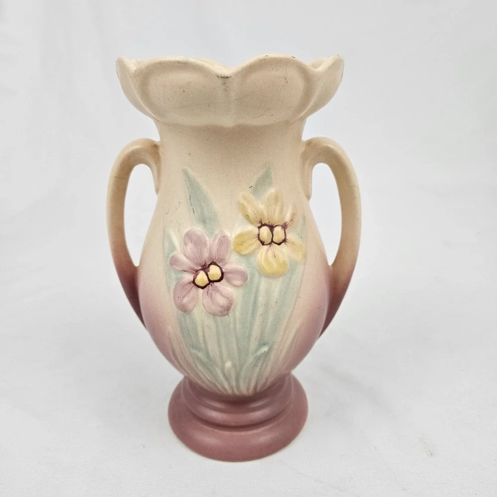 Hull Pottery Vase Iris 407-7 Double Handle Vintage Victorian Art Nouveau 1940's
